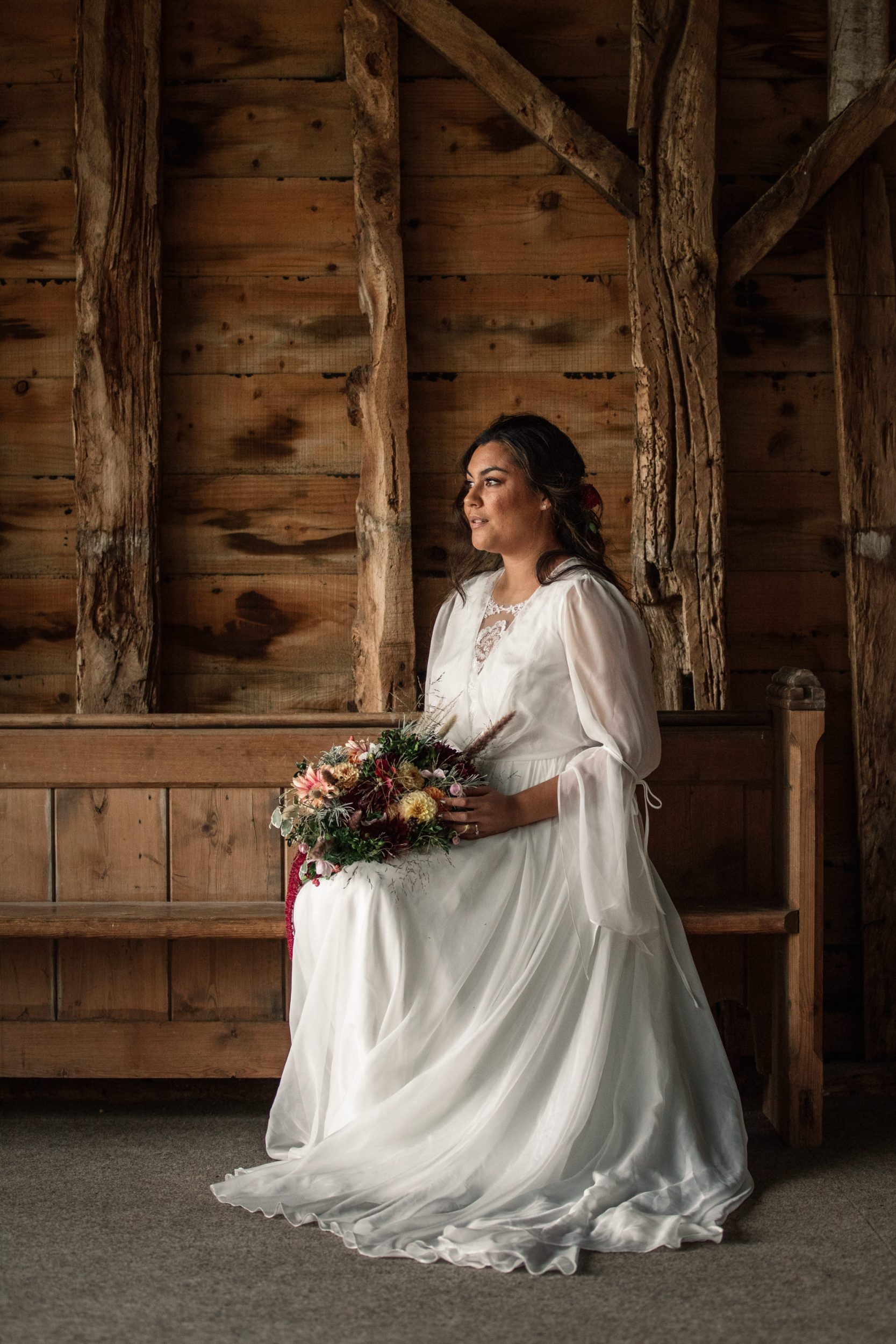 Bride at styled shoot for Suffolk Barn Wedding Photographer
